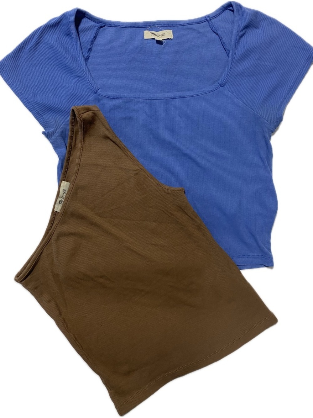 Madewell blue Square-Neck Crop Top + Brown Ribbed Tank Duo
